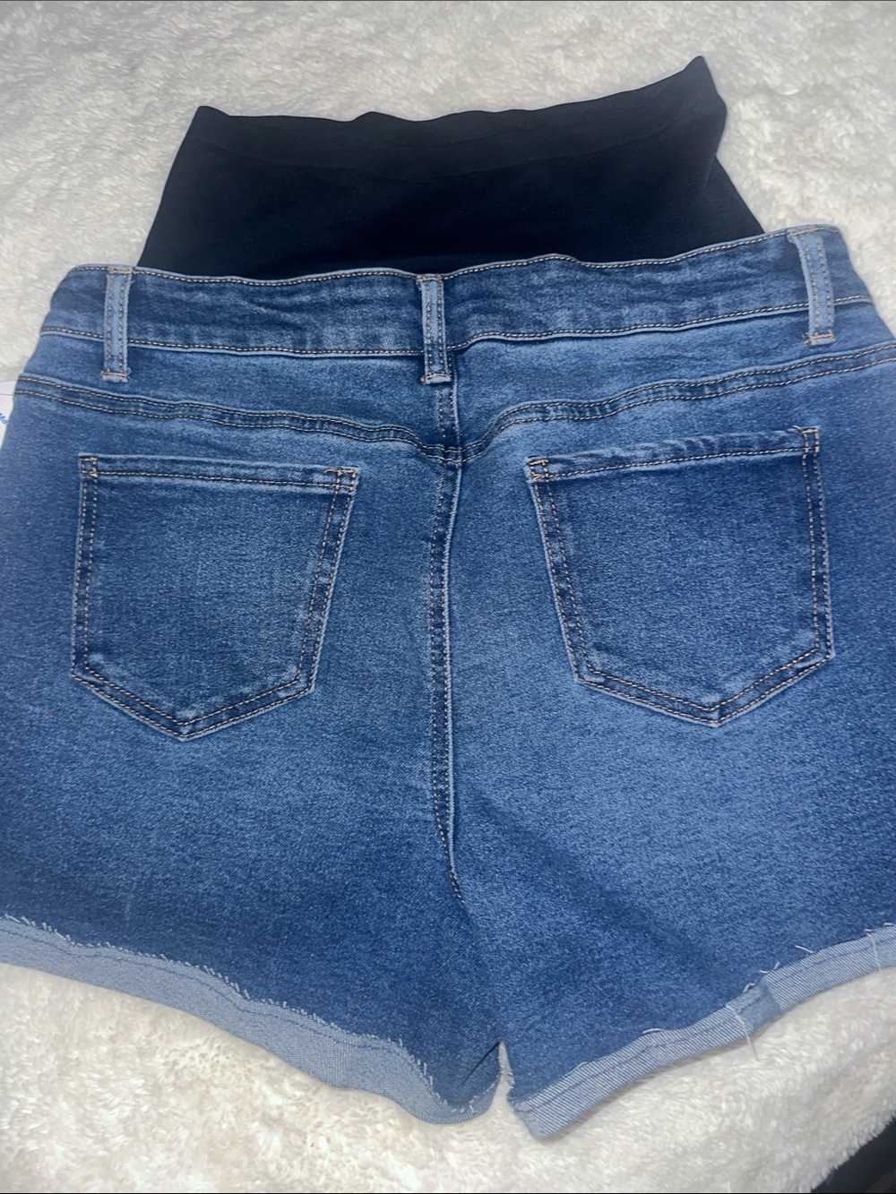 Maternity High-Waist Denim Shorts - Blue/Black - Picture 4 of 7